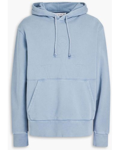 JW Anderson Embroidered Cotton-fleece Hoodie - Blue