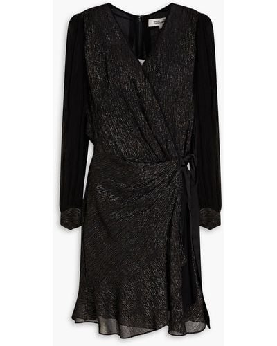 Diane von Furstenberg Clarice Wrap-effect Metallic Crepon Mini Dress - Black
