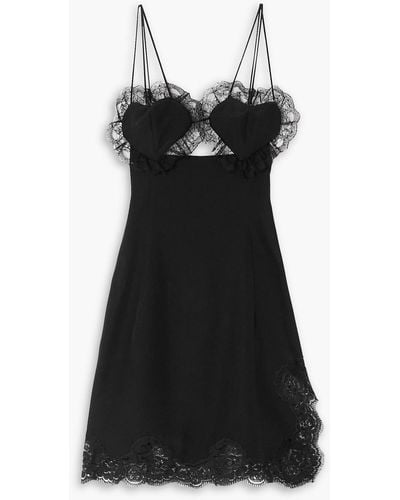 Alessandra Rich Scalloped Lace-trimmed Silk Mini Dress - Black