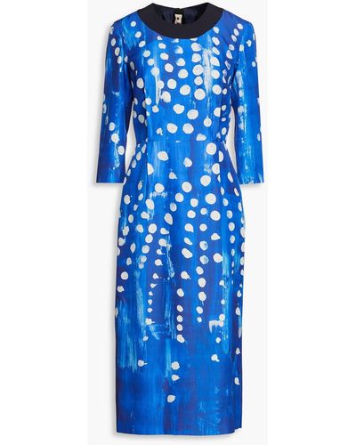 Marni Polka-dot Silk-faille Midi Dress - Blue