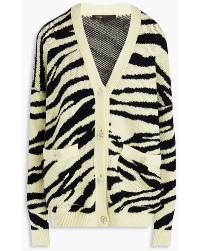 Maje Zebra-print Jacquard-knit Cardigan - Black