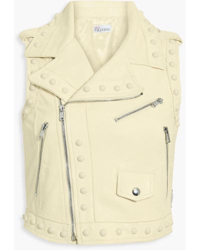 RED Valentino Cropped Studded Leather Vest - Natural