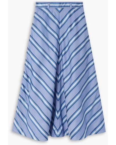 Etro Striped Cotton And Silk-blend Midi Skirt - Blue