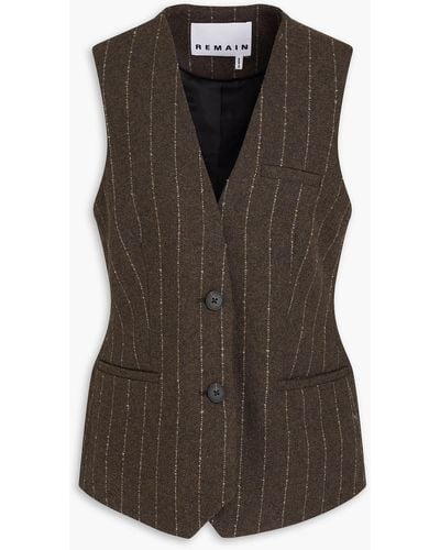 REMAIN Birger Christensen Pinstriped Wool-blend Tweed Vest - Brown