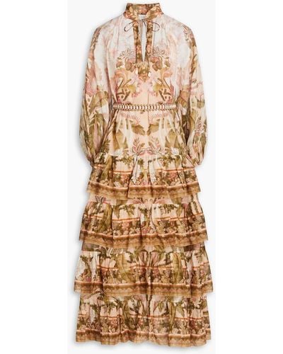 Zimmermann Belted Floral-print Ramie Mini Dress - Natural
