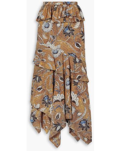 Ulla Johnson Ivette Asymmetric Printed Cotton-poplin Skirt - Natural