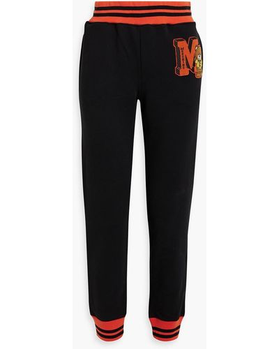 Moschino Appliquéd French Cotton-terry Track Trousers - Black