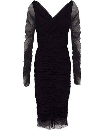 Dolce & Gabbana Ruched Cotton-blend Tulle Dress - Black