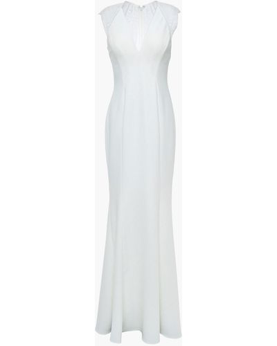 Catherine Deane Melissa Lace-paneled Lattice-trimmed Cady Gown - White