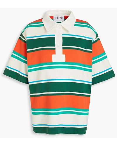 Claudie Pierlot Striped Cotton-jersey Polo Shirt - Blue