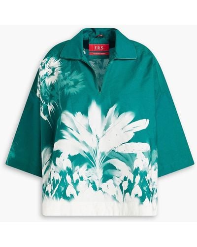 F.R.S For Restless Sleepers Ponos Floral-print Cotton Blouse - Blue