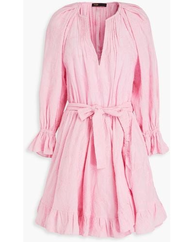 Maje Ruffled Embroidered Cotton Mini Dress - Pink