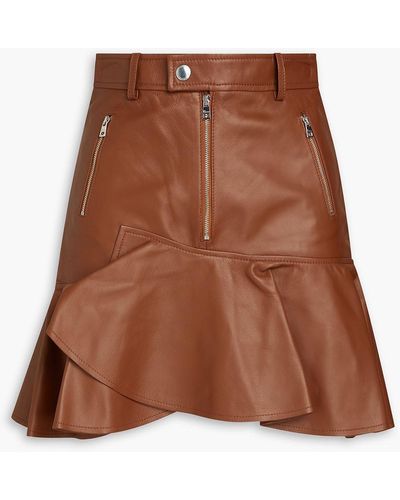 RED Valentino Ruffled Leather Mini Skirt - Brown