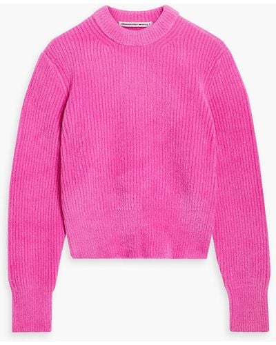 T By Alexander Wang Ribbed Bouclé-knit Wool-blend Sweater - Pink