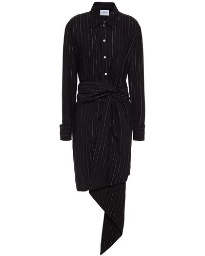 Redemption Wrap-effect Draped Metallic Striped Crepe Mini Dress - Black