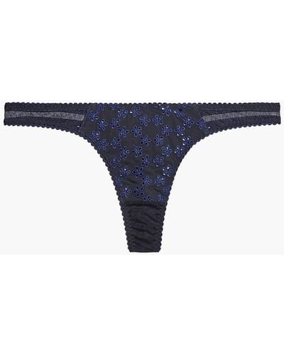 Myla Avery Row Broderie Anglaise Stretch-mesh Low-rise Thong - Black