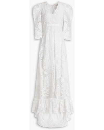 LoveShackFancy Cloud Cutout Cotton Crocheted Lace Maxi Dress - White