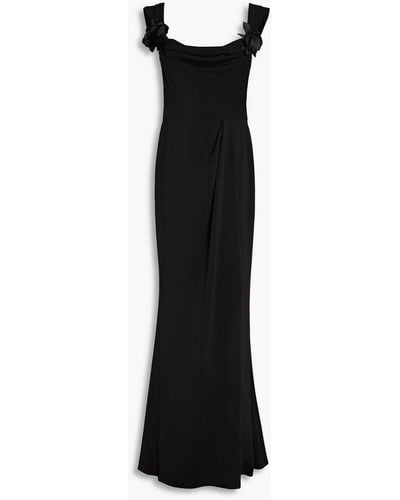 Marchesa Appliquéd Draped Crepe Gown - Black