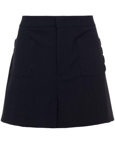 RED Valentino Scalloped Stretch-crepe Shorts - Blue