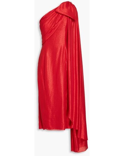 Jenny Packham One-shoulder Bow-detailed Lamé Midi Dress - Red