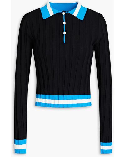 Solid & Striped Striped Ribbed-knit Polo Sweater - Blue