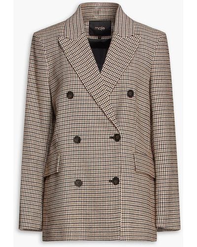 Maje Double-breasted Houndstooth Tweed Blazer - Brown