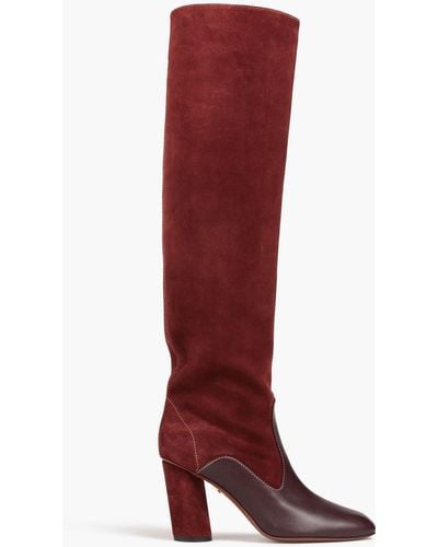 Zimmermann Leather-paneled Suede Thigh Boots - Red