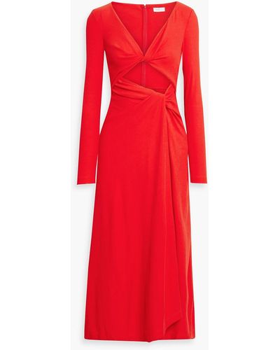 Rosetta Getty Twisted Cutout Ribbed Cotton Midi Dress - Red