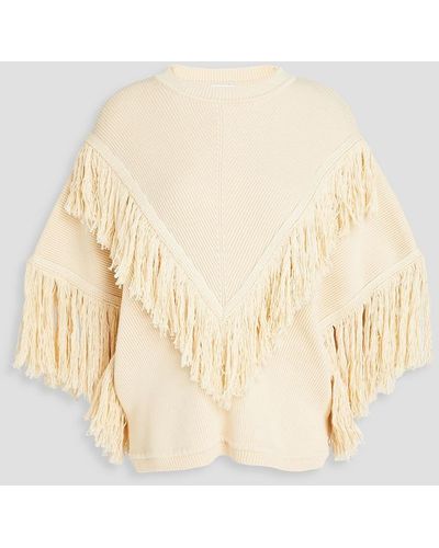 RED Valentino Fringed Ribbed Cotton Jumper - Natural