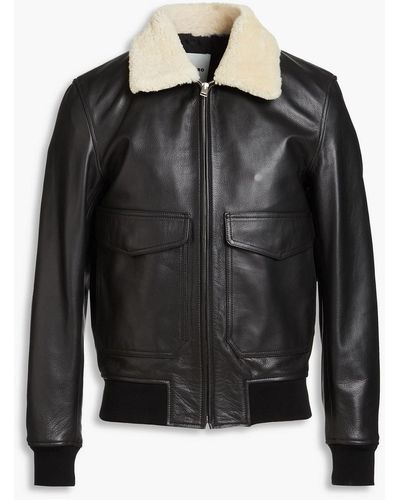 Sandro Shearling-trimmed Leather Bomber Jacket - Black