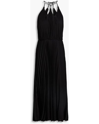 Sandro Noelia Pleated Satin Midi Dress - Black