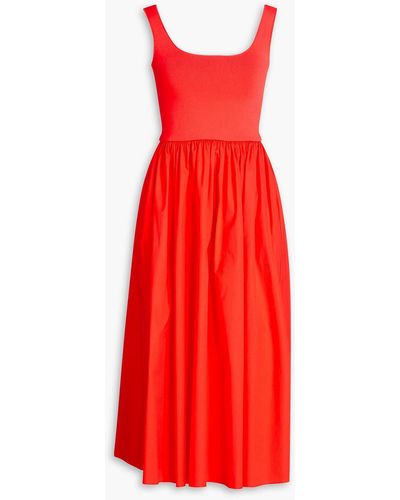 Theory Stretch-knit Panelled Stretch-cotton Poplin Midi Dress - Red
