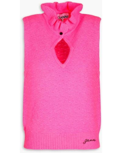 Ganni Cutout Pointelle-knit Turtleneck Top - Pink