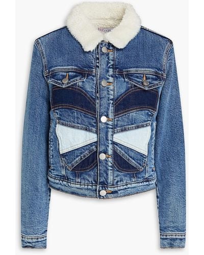 RED Valentino Faux Shearling-lined Faded Denim Jacket - Blue
