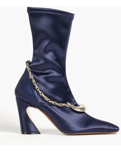Zimmermann Chain-trimmed Satin Ankle Boots - Blue