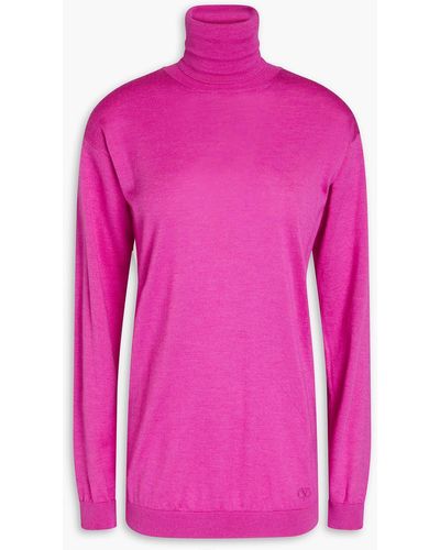 Valentino Garavani Embroidered Cashmere And Silk-blend Turtleneck Jumper - Pink