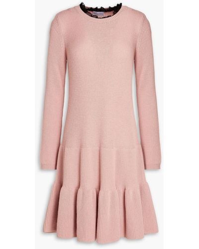 RED Valentino Ribbed Wool Mini Dress - Pink