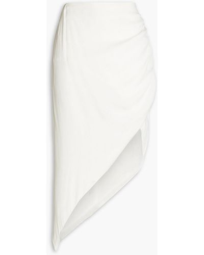 Nicholas Elisa Asymmetric Ruched Crepe Midi Skirt - White