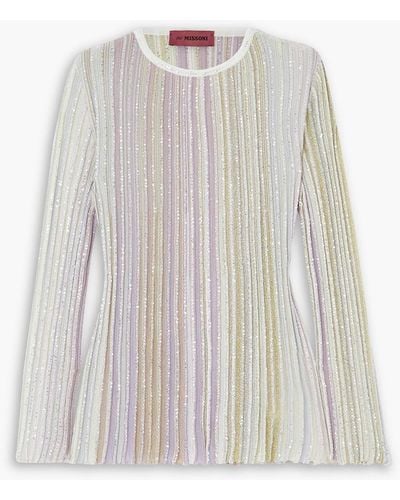 Missoni Sequin-embellished Striped Ribbed-knit Top - White
