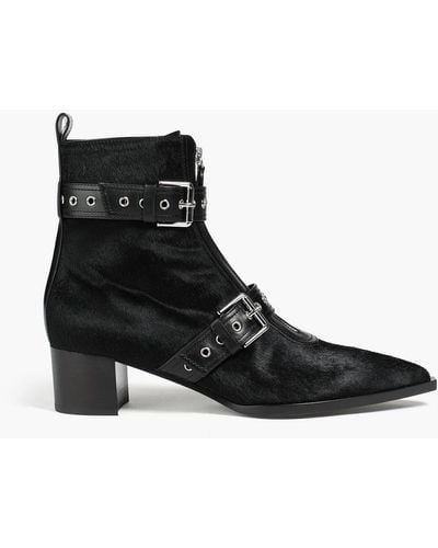 Gianvito Rossi Emmett Buckled Calf Hair Ankle Boots - Black