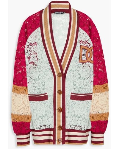 Dolce & Gabbana Cardigan aus schnurgebundener spitze in colour-block-optik mit applikationen - Rot