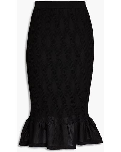 Diane von Furstenberg Ava Fluted Textured-knit Midi Skirt - Black