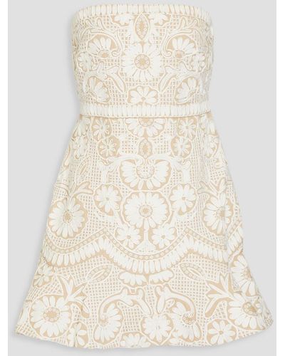 Veronica Beard Agata Strapless Embroidered Cotton-blend Gaberdine Mini Dress - Natural