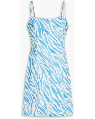 10 Crosby Derek Lam Blair Zebra-print Cotton-blend Mini Dress - Blue