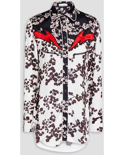 Rabanne Embroidered Floral-print Crepe De Chine Shirt - White