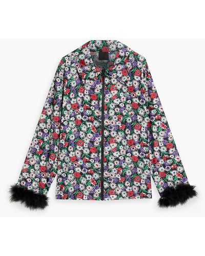 Anna Sui Feather-trimmed Floral-print Shell Jacket - White