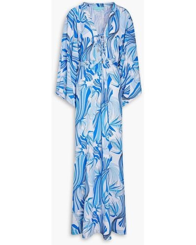 Melissa Odabash Natalie Lace-up Printed Woven Maxi Dress - Blue