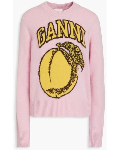 Ganni Jumper In Wool - Pink