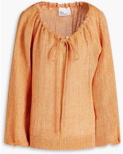 Lisa Marie Fernandez Gathered Linen-blend Gauze Top - Orange
