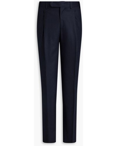 Canali Slim-fit Mélange Brushed Stretch Wool-twill Trousers - Blue